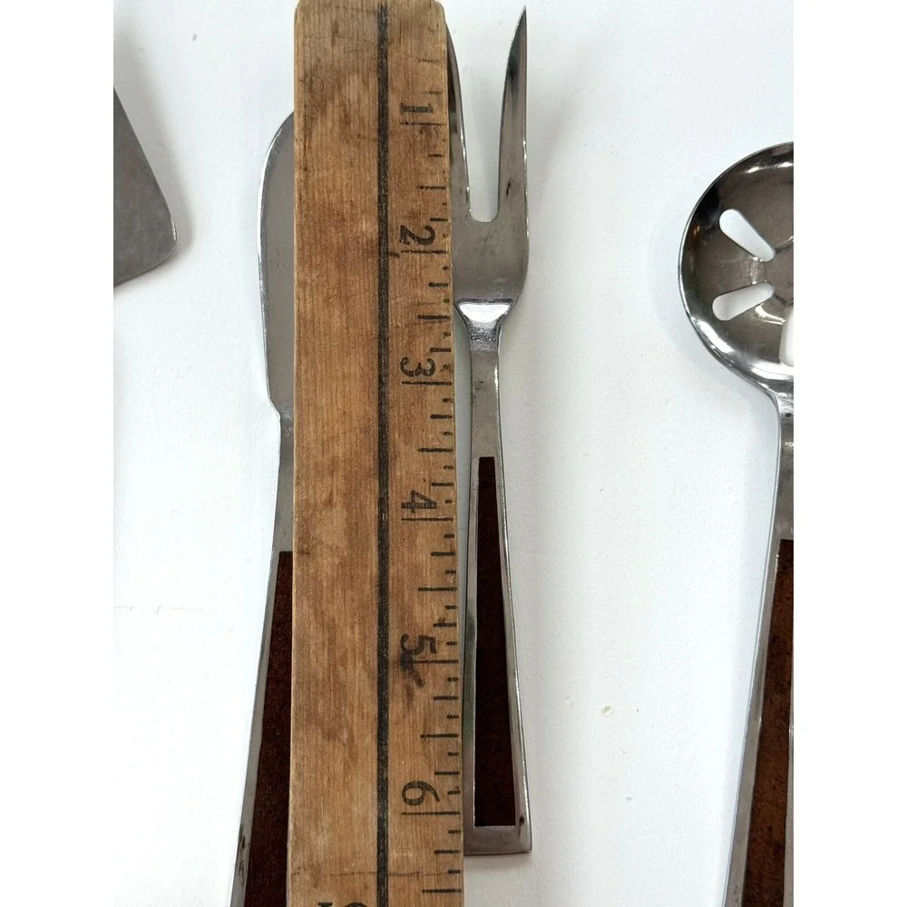 5 Vtg MCM Stanley Roberts flatware provincial‎ walnut Serving Utensil Wood Inlay
